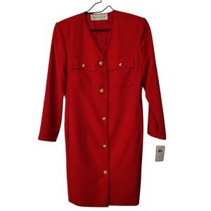 Evan Picone Red Worsted Wool Blazer Dress Gold Knot Buttons Made in USA Size‎ 8